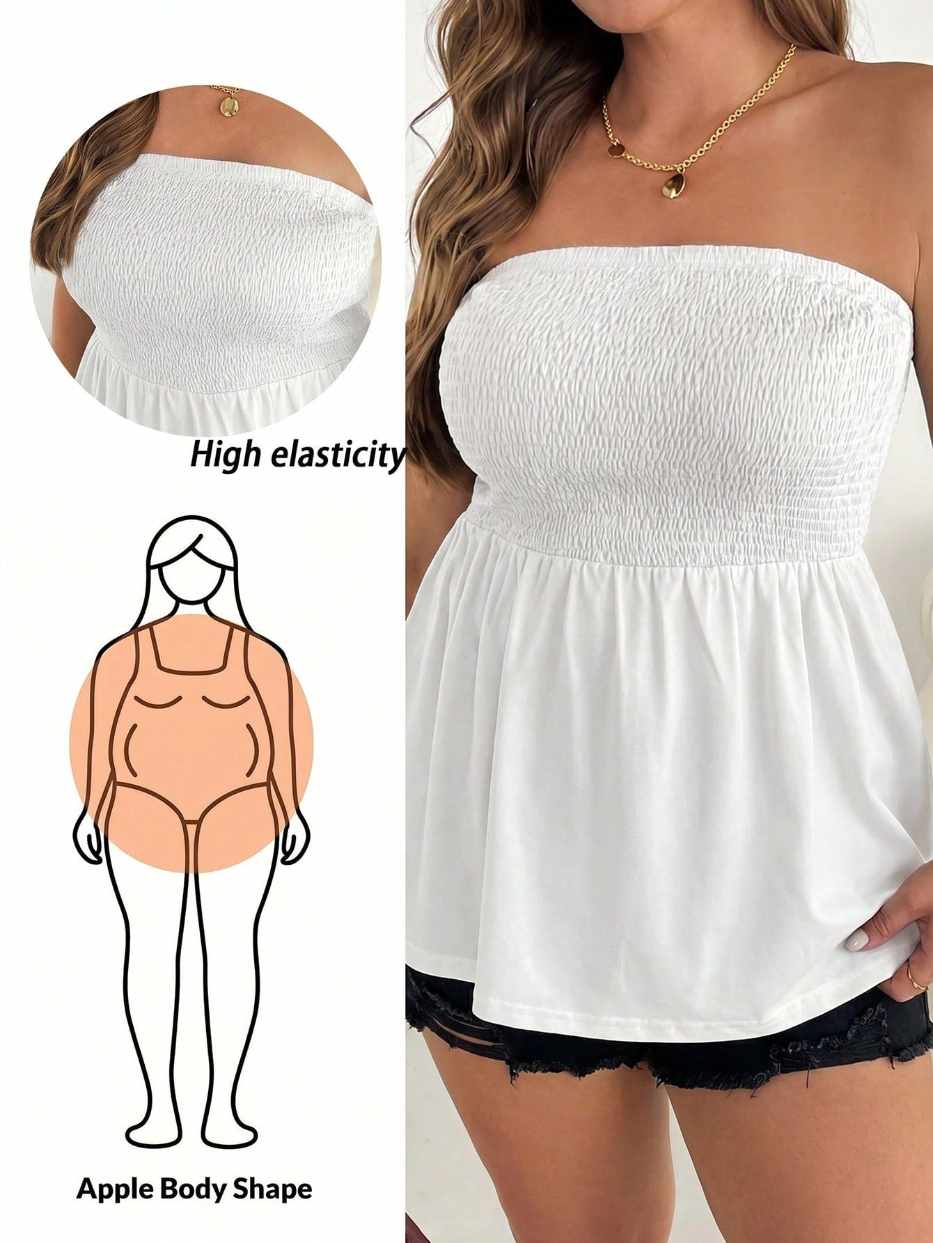 Shapeblank Plus-Size Black Top For Women, Summer Strapless Sleeveless Off-The-Shoulder Tops Clothes Crop