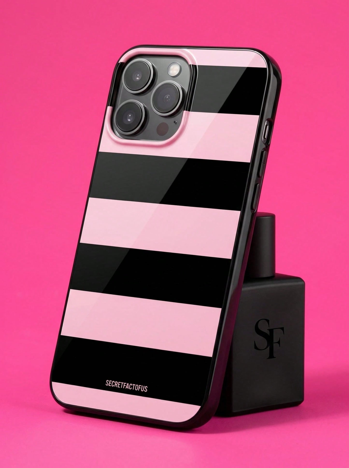 ShellaStory Pink Black Striped Elements Fashion Phone Cases Retro Geometric Striped Phone Case, SECRET FACTORUS Fashionable Pattern Protective Cover, Compatible With IPhone 17/ 17 Air/ 17 Pro/ 17 P