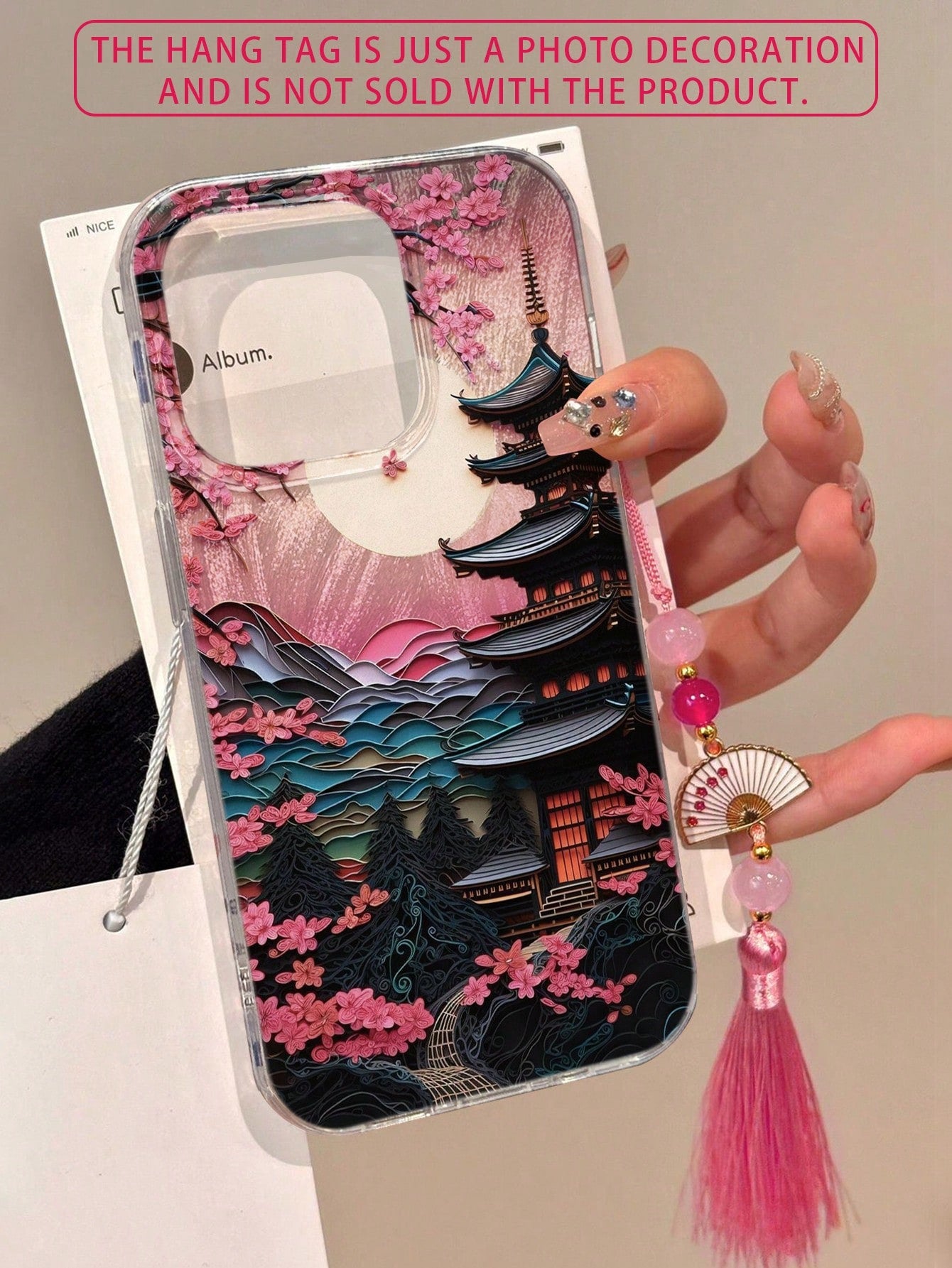 Shockproof Chinese Style Landscape Pagoda Floral Oil Painting Pattern Translucent Painted Chinese Style Hanging Charm Case, Elegant Fashion Design Compatible With Iphone16/IPhone16 Pro Max/IPhone15, I