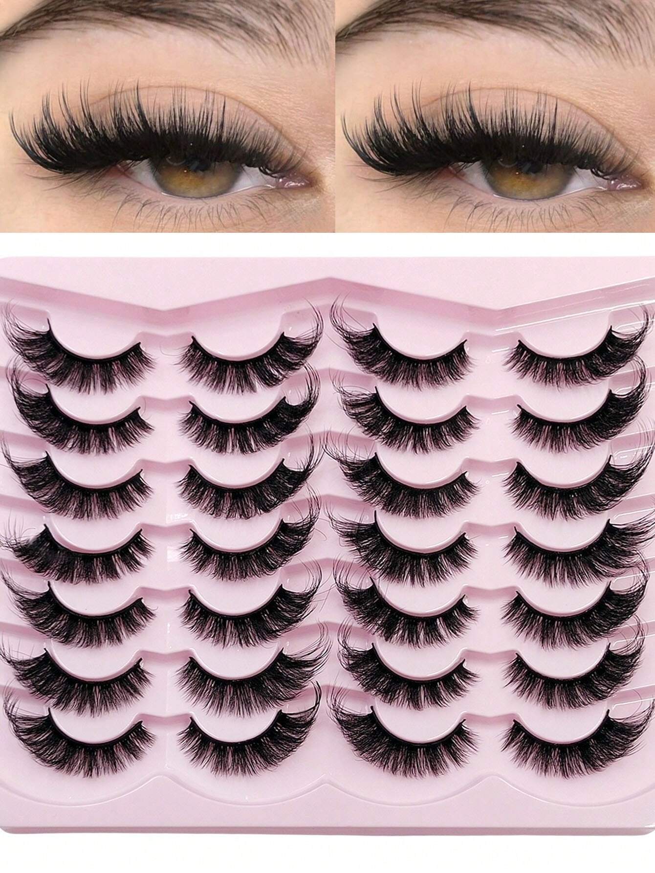 Sibeuna 14 Pairs Natural Soft Eyelashes, Slightly Upturned Ends To Elongate Eyes, Cat Eye & Strip False Eyelashes