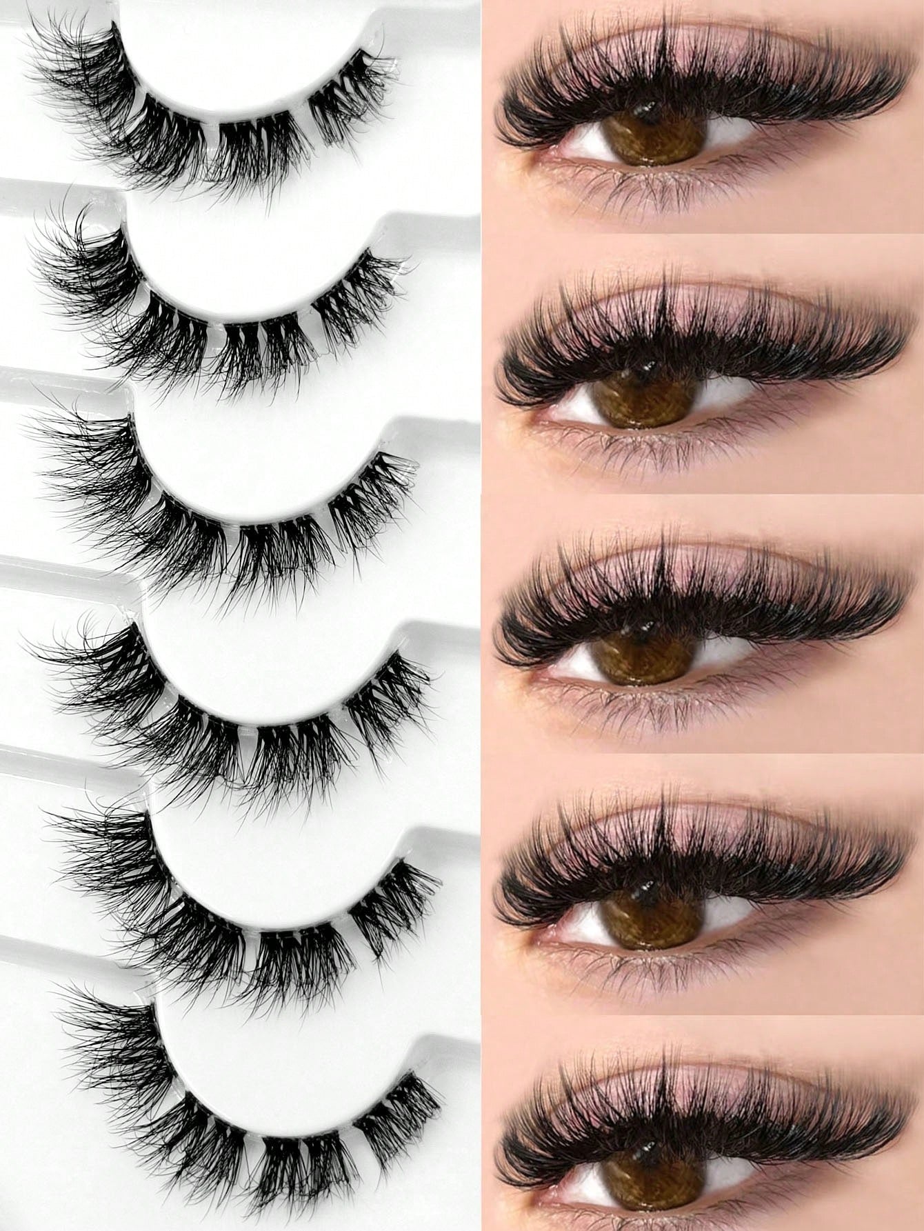 Sibeuna 6 Pairs Fluffy Soft Lashes End Eye Elongated Lashes Cat Eye Lashes,Wispy Faux Mink Natural Look For Daily Makeup,Fake Eyelashes Travel Essentials Suitable For Beginners
