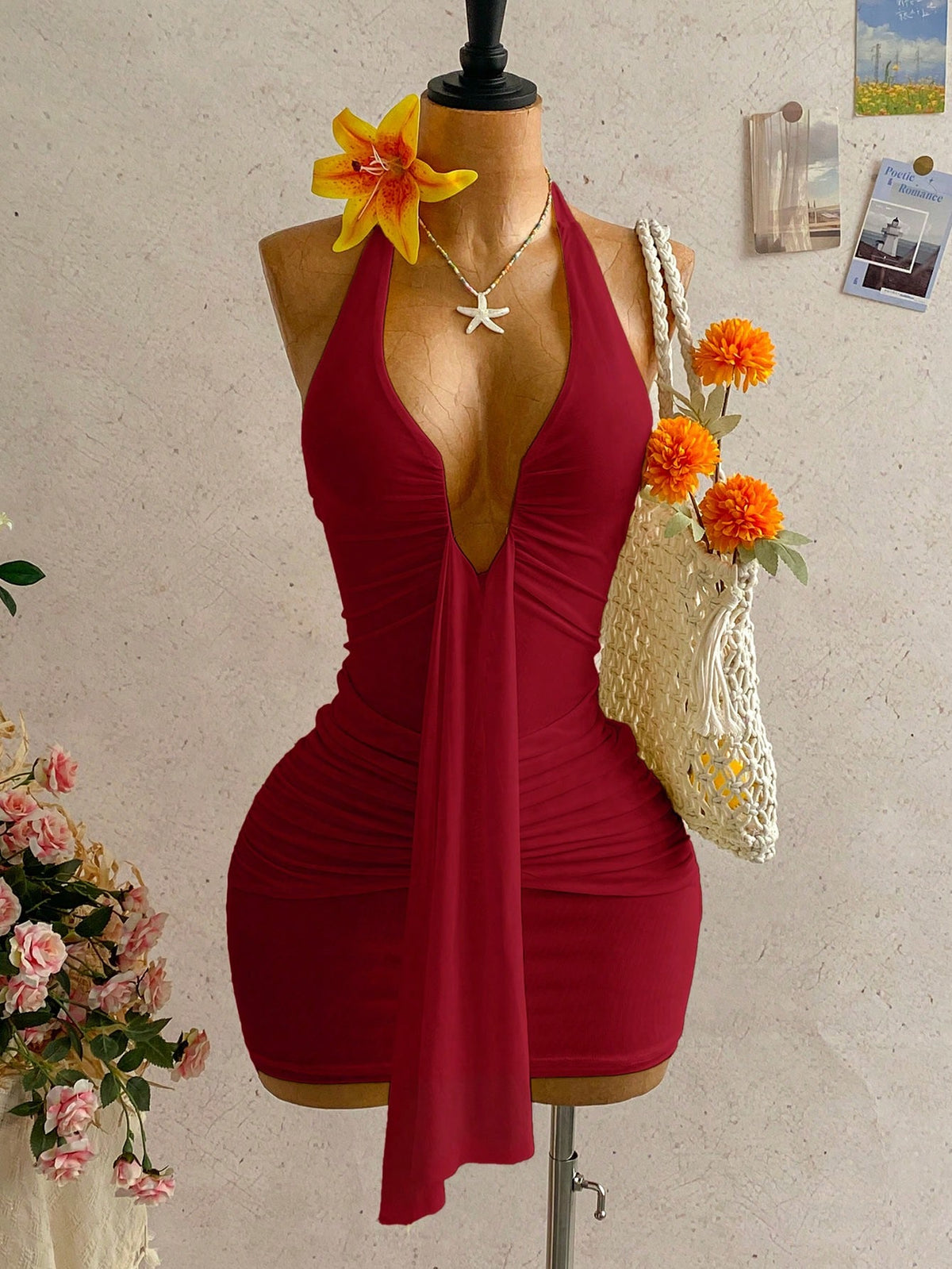 Soleia Women's Summer Bohemian Vacation Sexy Tie-Front Ruched Mini Dress,Summer Dresses For Women