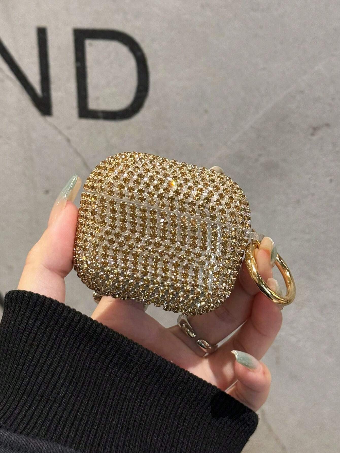 Sparkly Glitter Shockproof Bling Glitter 1pc Shallow Gold Glass Rhinestone Earphone Case Compatible With Apple 1/2/3, PC Hard Shell Bling Protective Cover Compatible With Airpods Pro/Pro 2 Shockproof