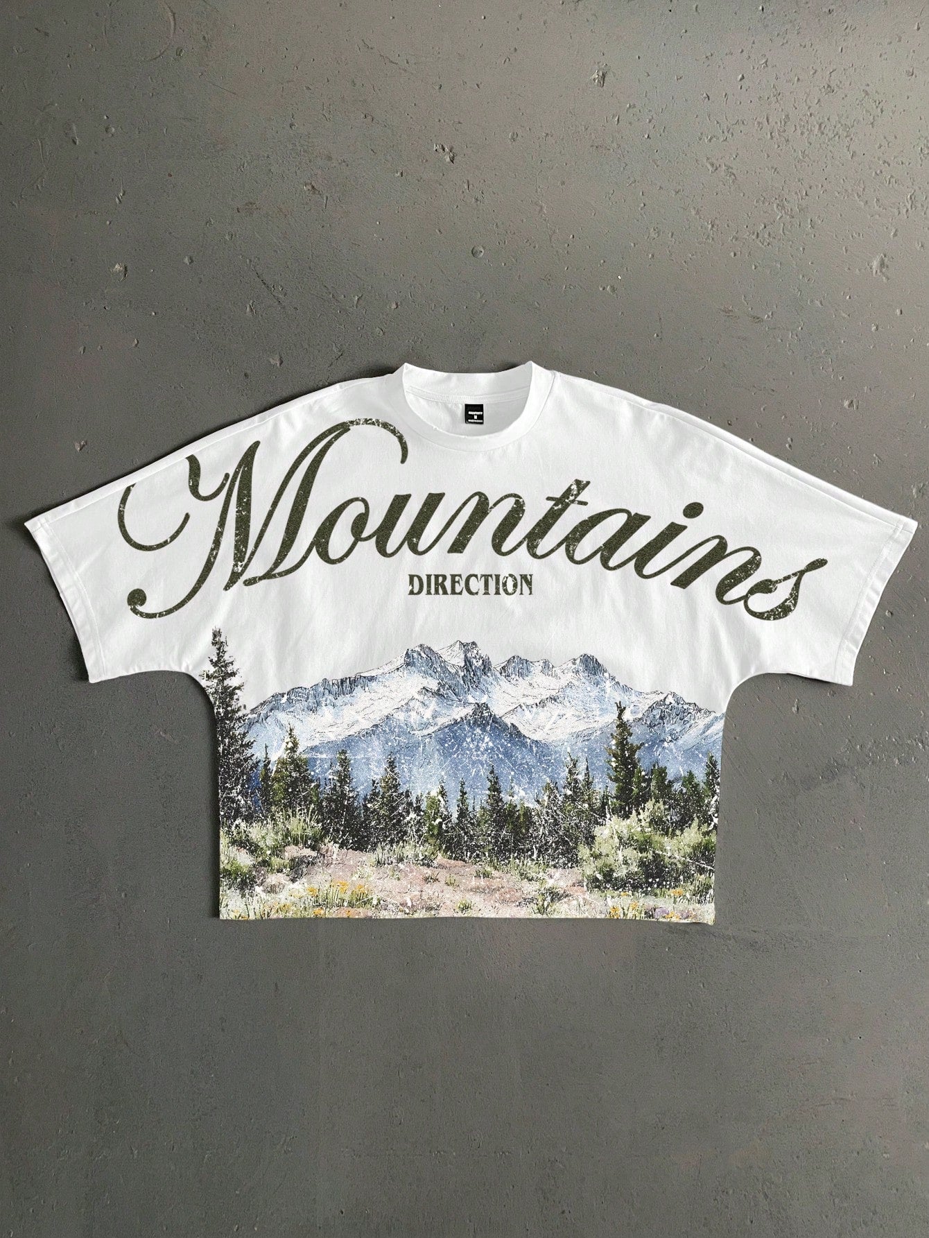 StoneGrade White Summer Streetwear Vacation Retro American Outdoor Landscape Graphic English Slogan Cropped Loose Fit Bat Wing Short Sleeve T-Shirt For Men