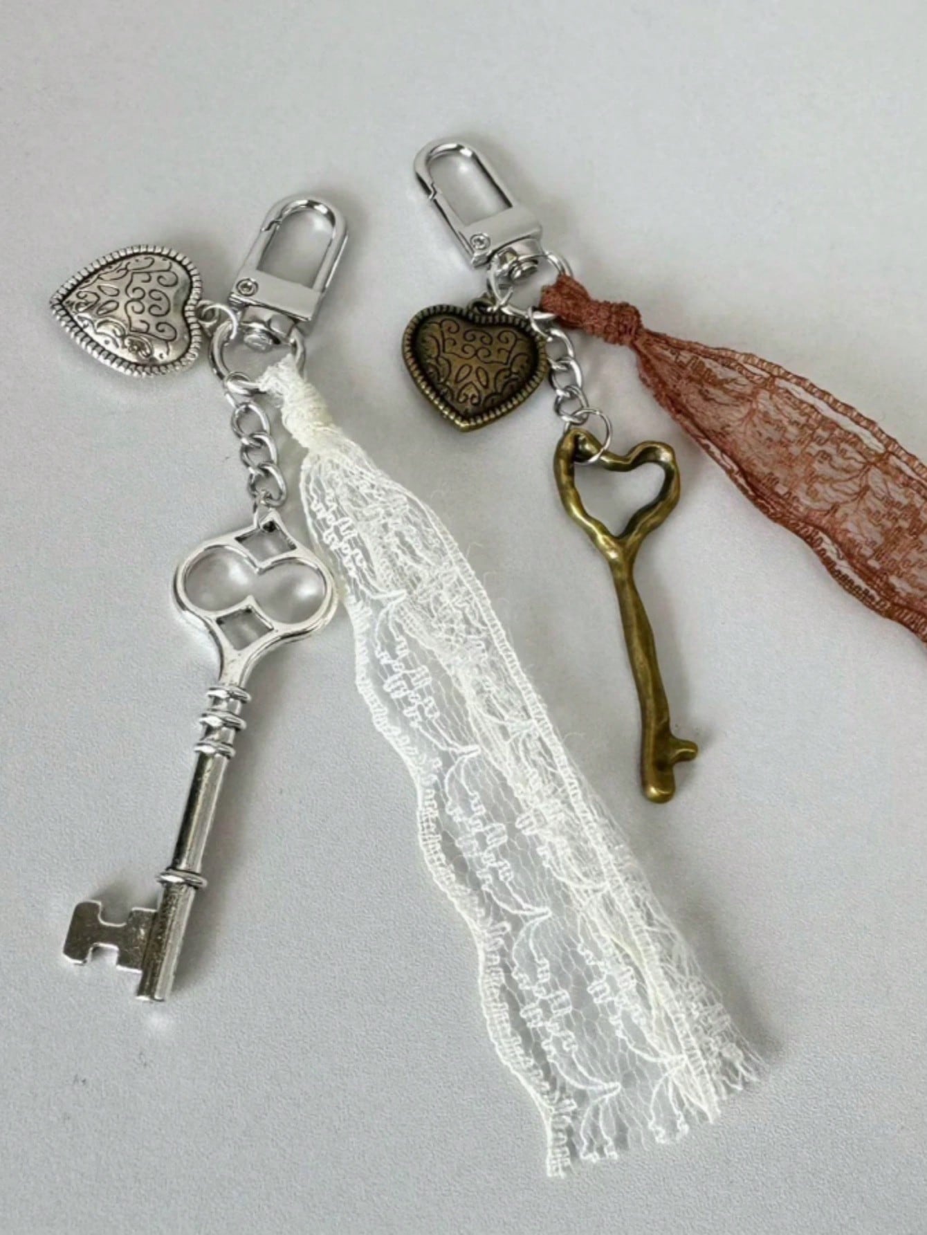 Style Bag Hanging Decoration Heart Pendant Retro Wasteland Style Bag Accessories Autumn And Winter Brown Keychain Lace Valentines