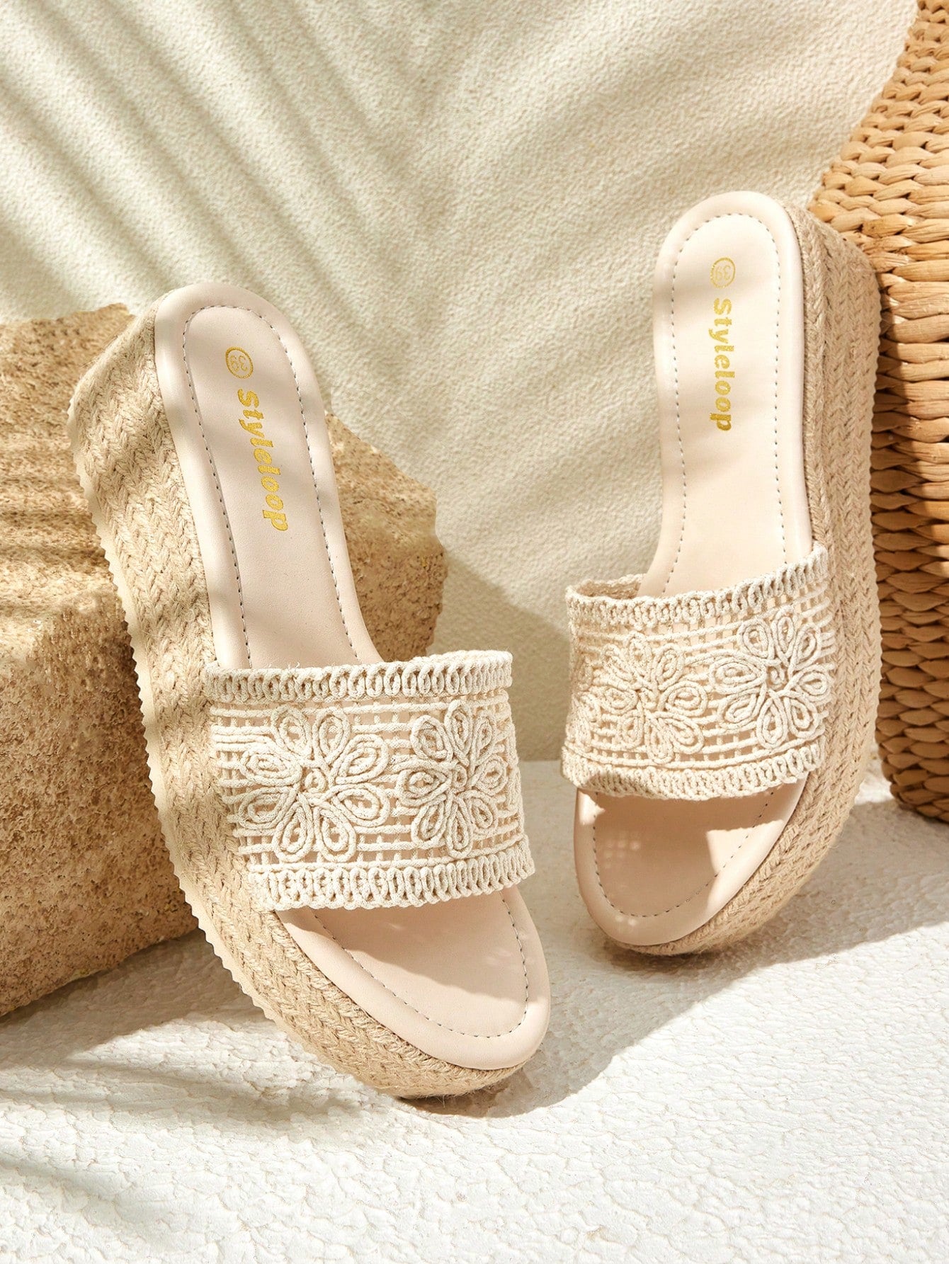 Styleloop Women's Woven Rope Platform Wedge Sandals, Vacation Style BOHO Chic Retro American Western Music Festival Party Thick Bottom Shoes For Christmas Vacation Outfits Travel Essentials Summer Sho