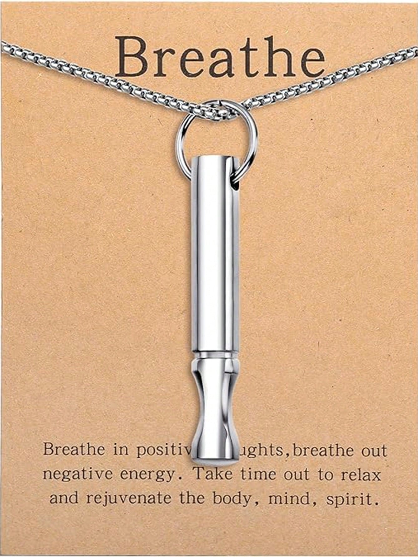 suteyi Mindfulness Breathing Necklace, Stress Relief Pendant, Stainless Steel Men's Anxiety Breathing Necklace
