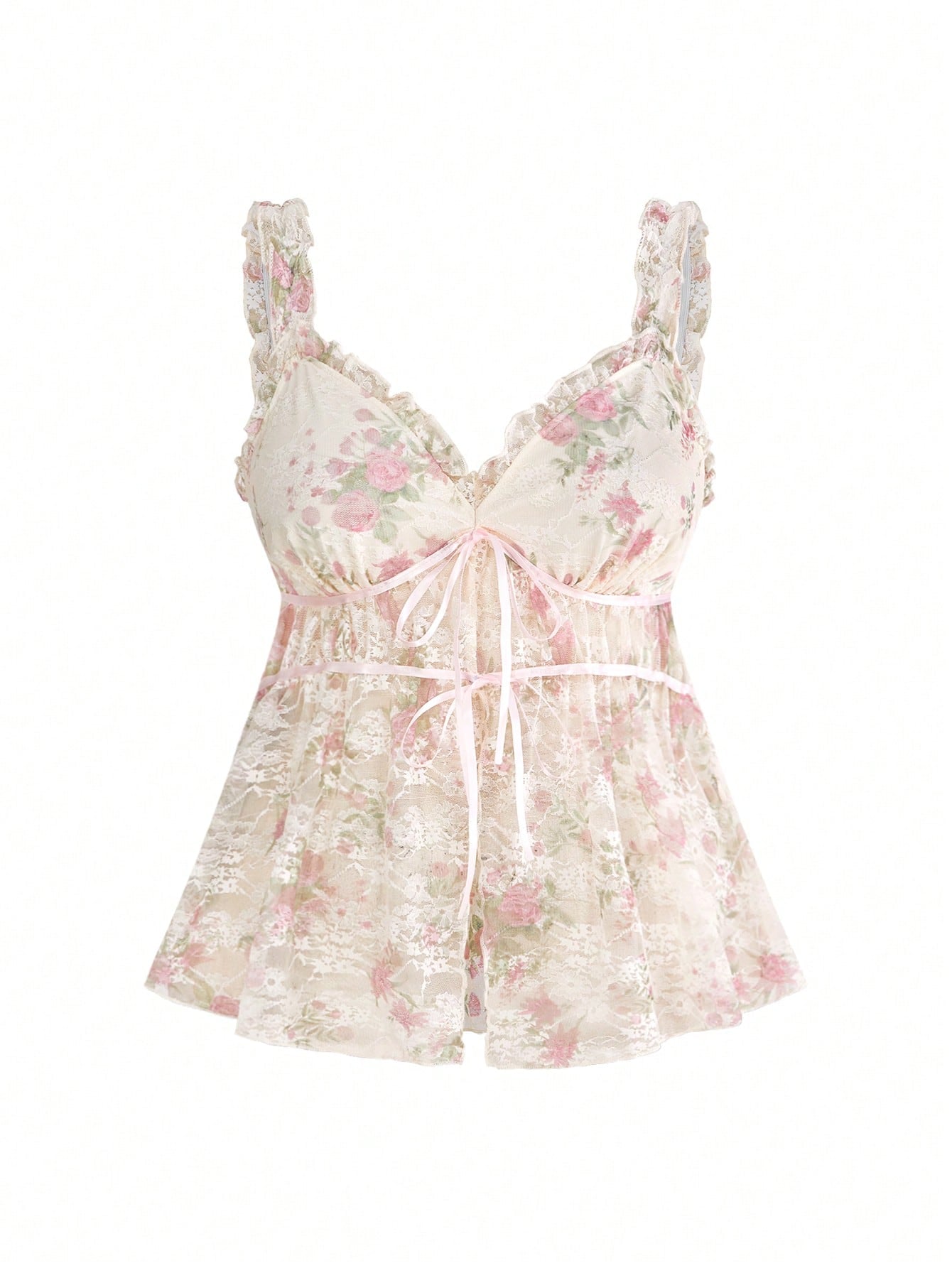 Sweetness Holiday Summer Beach Vacation Sexy Floral Lace Waist Drawstring Loose Plus Size Camisole