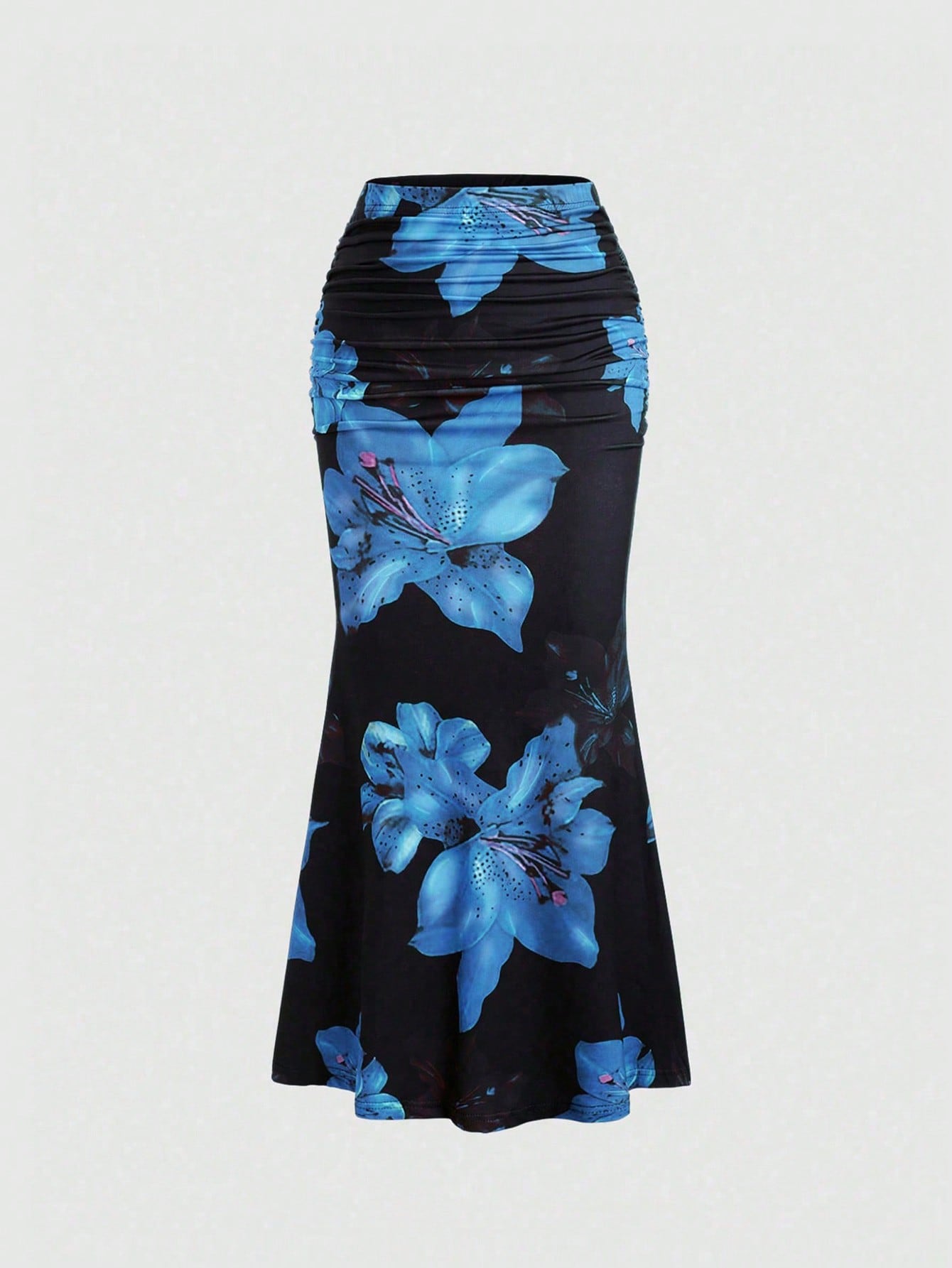 Sweetra Women's Floral Print Elastic Waist Pleated Mermaid Skirt Maxi Fall Cloth For Women