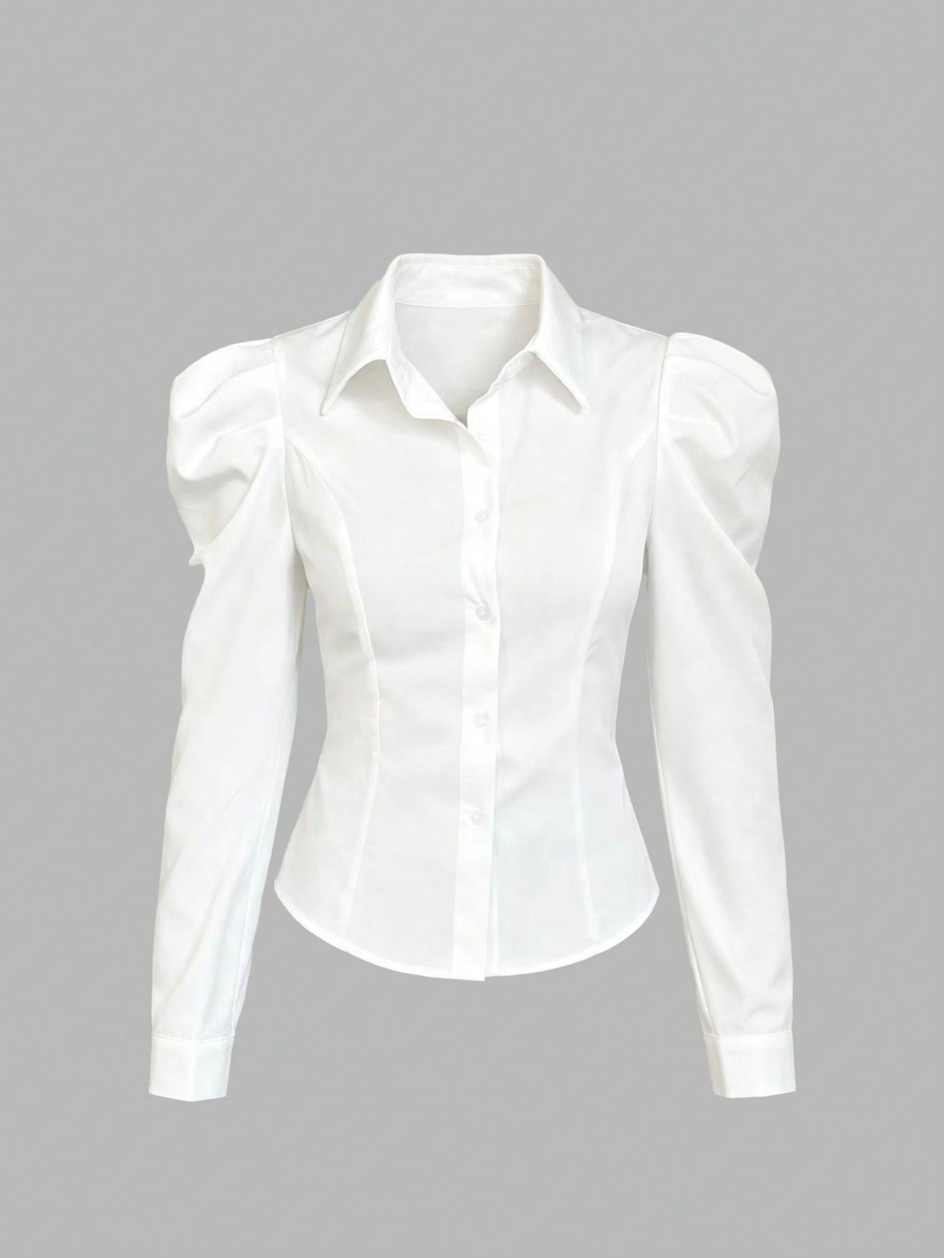 Sweetra Women's Slim Fit Shirt With Leg-Of-Mutton Sleeve, Solid Color,Long Sleeve Tops Fall Cloth For Women
