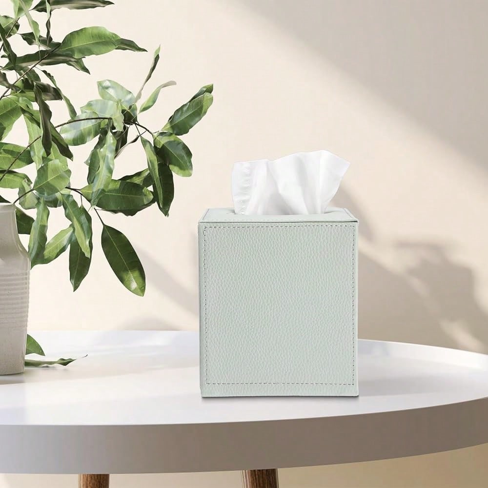 Tissue Box Cover Square Tissue Box Stylish PU Tissue Box Holder With Magnetic Bottom, Leather Cube Tissue Cover For Living Room Bathroo