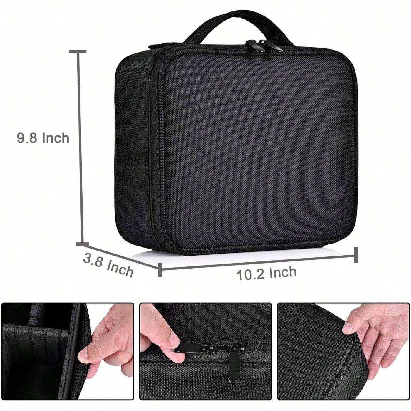 Travel Makeup Bag 10.4 Inches Makeup Train Case Portable Artist Cosmetic Bag With Adjustable Dividers For Cosmetics Makeup Brushes Toiletry Jewelry Digital Accessories Black