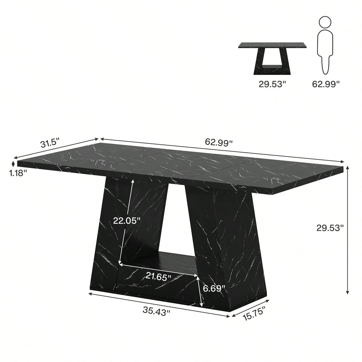 Tribesigns Dining Table For 4 To 6 People, 63" Rectangular Dining Room Table, Modern Wooden Faux Marble Dinner Table With Sturdy Base For Kitchen, Living Room