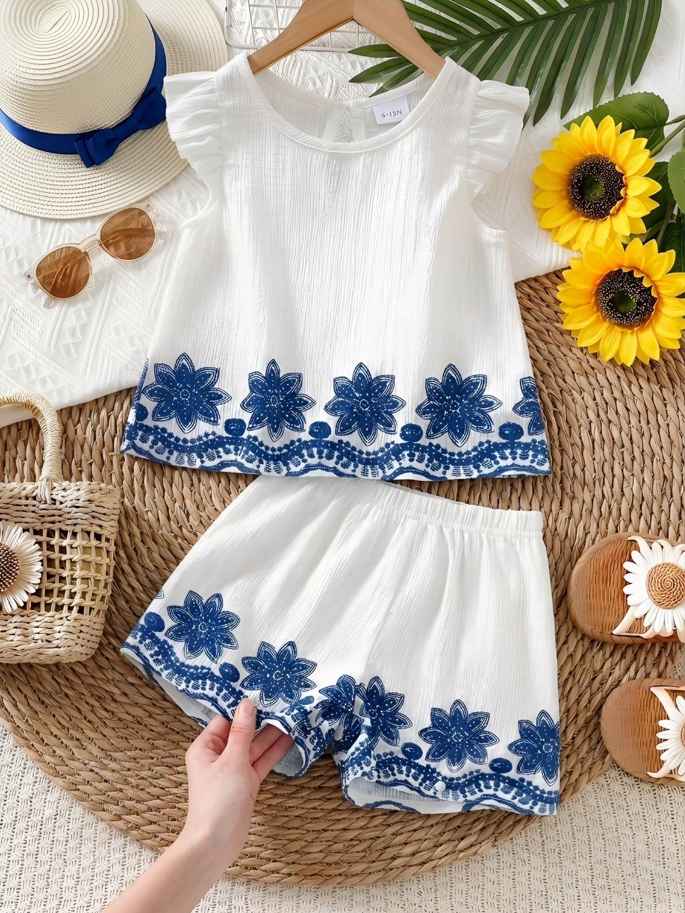 Vintaside Kids 2pcs/Set Baby Girl 0-3Y Embroidery Linen Set White Summer Elegant Flowy Holiday Vacation Holiday Countryside Style Outfit Top & Shorts Two Pieces Set