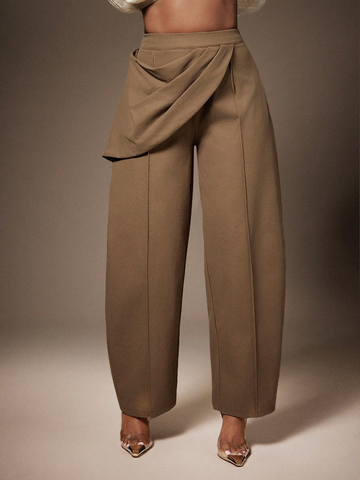 Vixey High Waist Draped Sash Seam Detail Barrel Leg Pants, Cocktail, Special Occasion, Date Night, Desk To Dinner