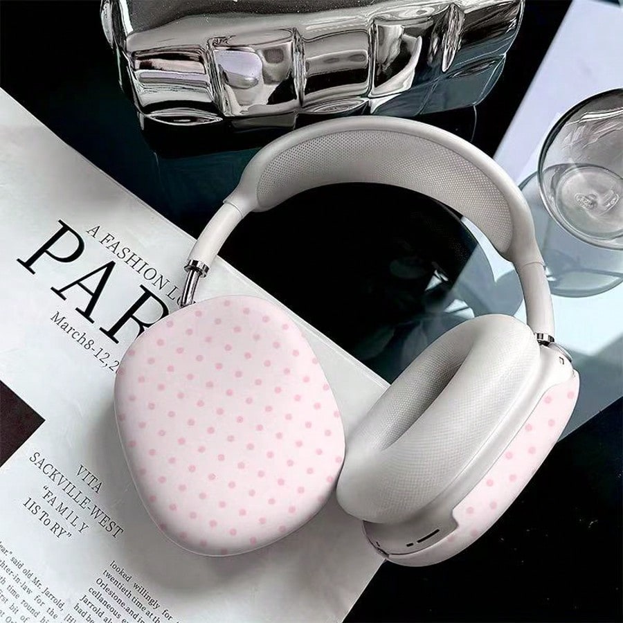 White Pink Polka Dot Polka Dot Pink Bluetooth Headphone Case Girly Ins Style Spring Easter Gift