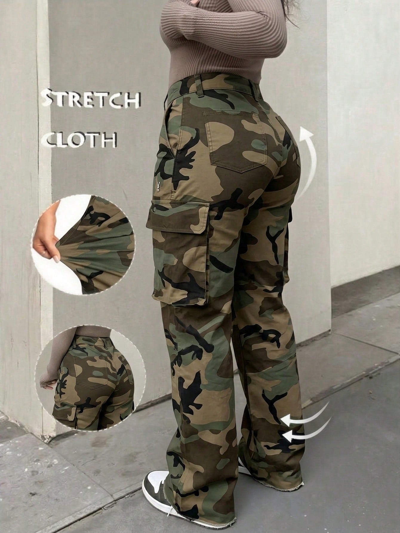 Women's Camouflage High Waist Cargo Pants, Multi-Pocket Wide Leg Trousers, Streetwear & Y2K Daily Outfits