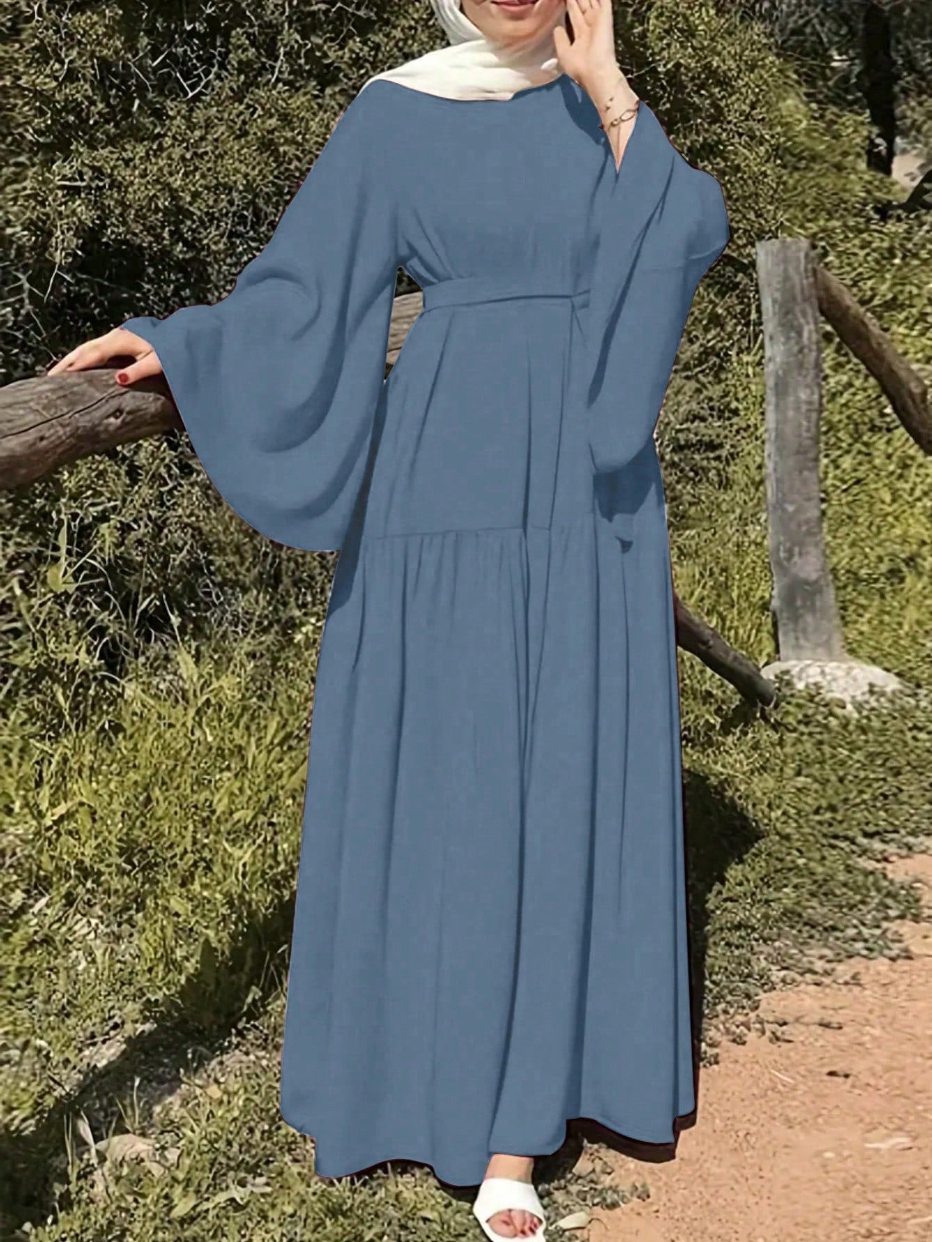Women's Elegant Solid Color Bell Sleeve Dress, Spring/Summer Vacation Fall
