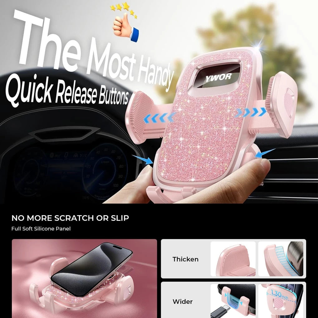 YWOR Pink Car Phone Holder, Universal Car Phone Holder, Super Suction Cup Car Phone Holder
