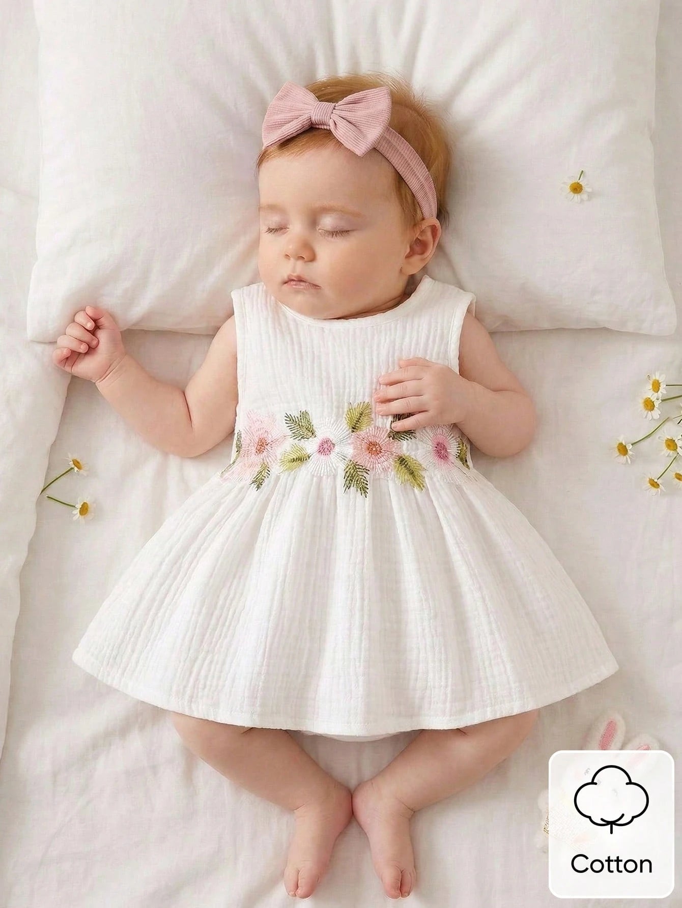 0-12M Newborn Baby Girls' Sleeveless Cotton Floral Embroidered Dress Cute Summer Light Pink Infant Outfits Wedding Guest Christening Party Clothes