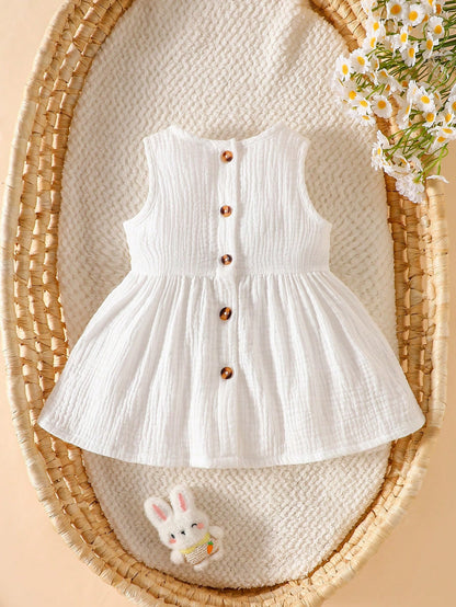 0-12M Newborn Baby Girls' Sleeveless Cotton Floral Embroidered Dress Cute Summer Light Pink Infant Outfits Wedding Guest Christening Party Clothes