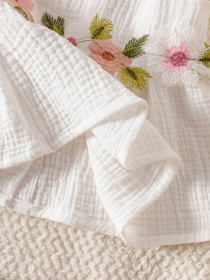 0-12M Newborn Baby Girls' Sleeveless Cotton Floral Embroidered Dress Cute Summer Light Pink Infant Outfits Wedding Guest Christening Party Clothes