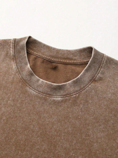 0-5XLSoft Acid Wash Cotton Women Oversized Crew Neck Short Sleeve Tee, Vintage Solid Casual Summer Tops Daily Beach Vacation Multi Color Availabl