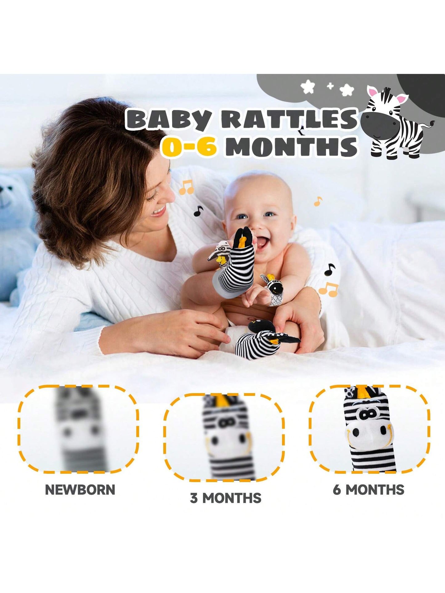 0-6 Months Baby Rattle Toy, High Contrast Newborn Toy, Black And White Baby Toy, Baby Rattle Socks Wristband Toy, Brain Development Toy For 3-6 Months Newborns, 0-12 Months Baby Boy Girl Newborn Gift