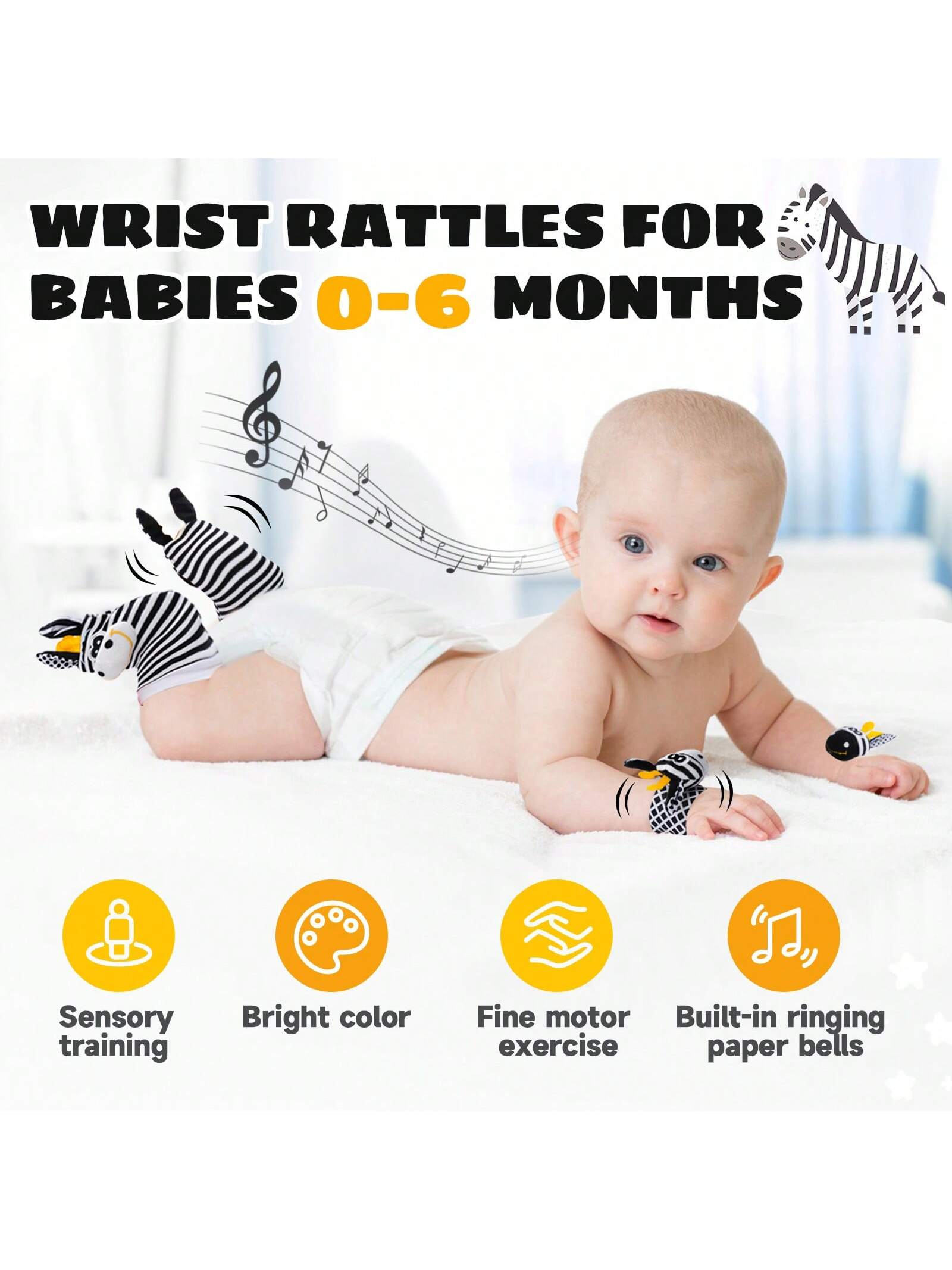 0-6 Months Baby Rattle Toy, High Contrast Newborn Toy, Black And White Baby Toy, Baby Rattle Socks Wristband Toy, Brain Development Toy For 3-6 Months Newborns, 0-12 Months Baby Boy Girl Newborn Gift
