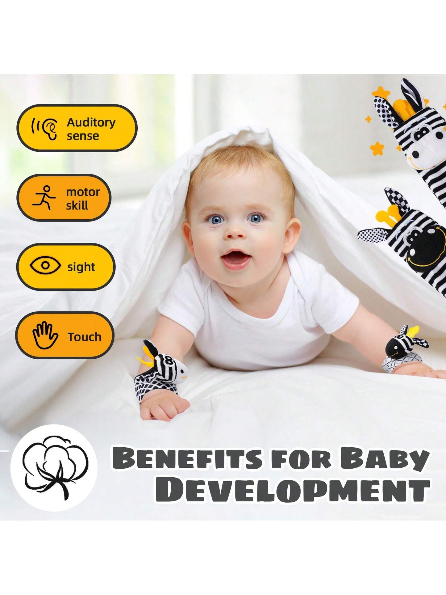 0-6 Months Baby Rattle Toy, High Contrast Newborn Toy, Black And White Baby Toy, Baby Rattle Socks Wristband Toy, Brain Development Toy For 3-6 Months Newborns, 0-12 Months Baby Boy Girl Newborn Gift