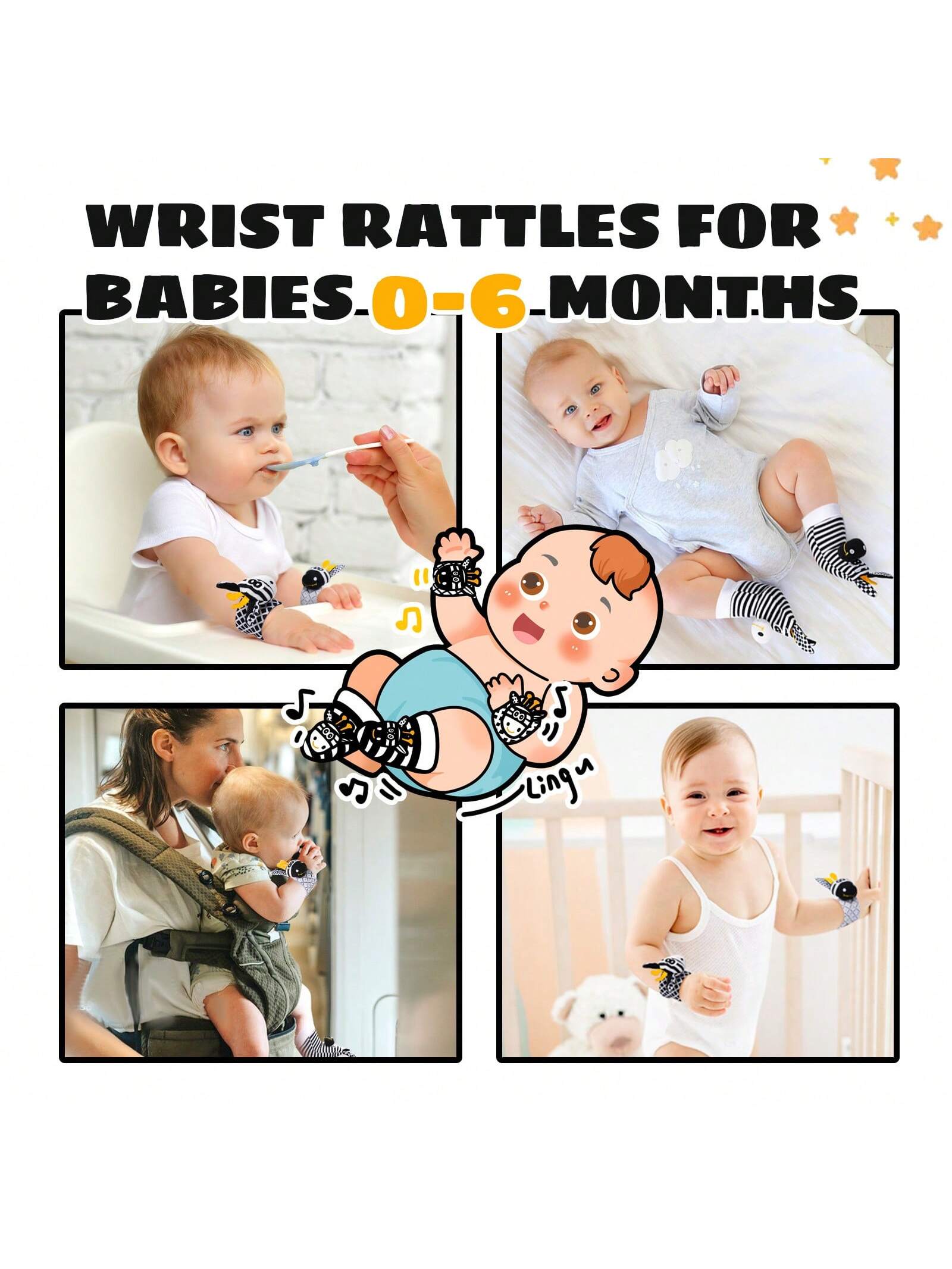 0-6 Months Baby Rattle Toy, High Contrast Newborn Toy, Black And White Baby Toy, Baby Rattle Socks Wristband Toy, Brain Development Toy For 3-6 Months Newborns, 0-12 Months Baby Boy Girl Newborn Gift