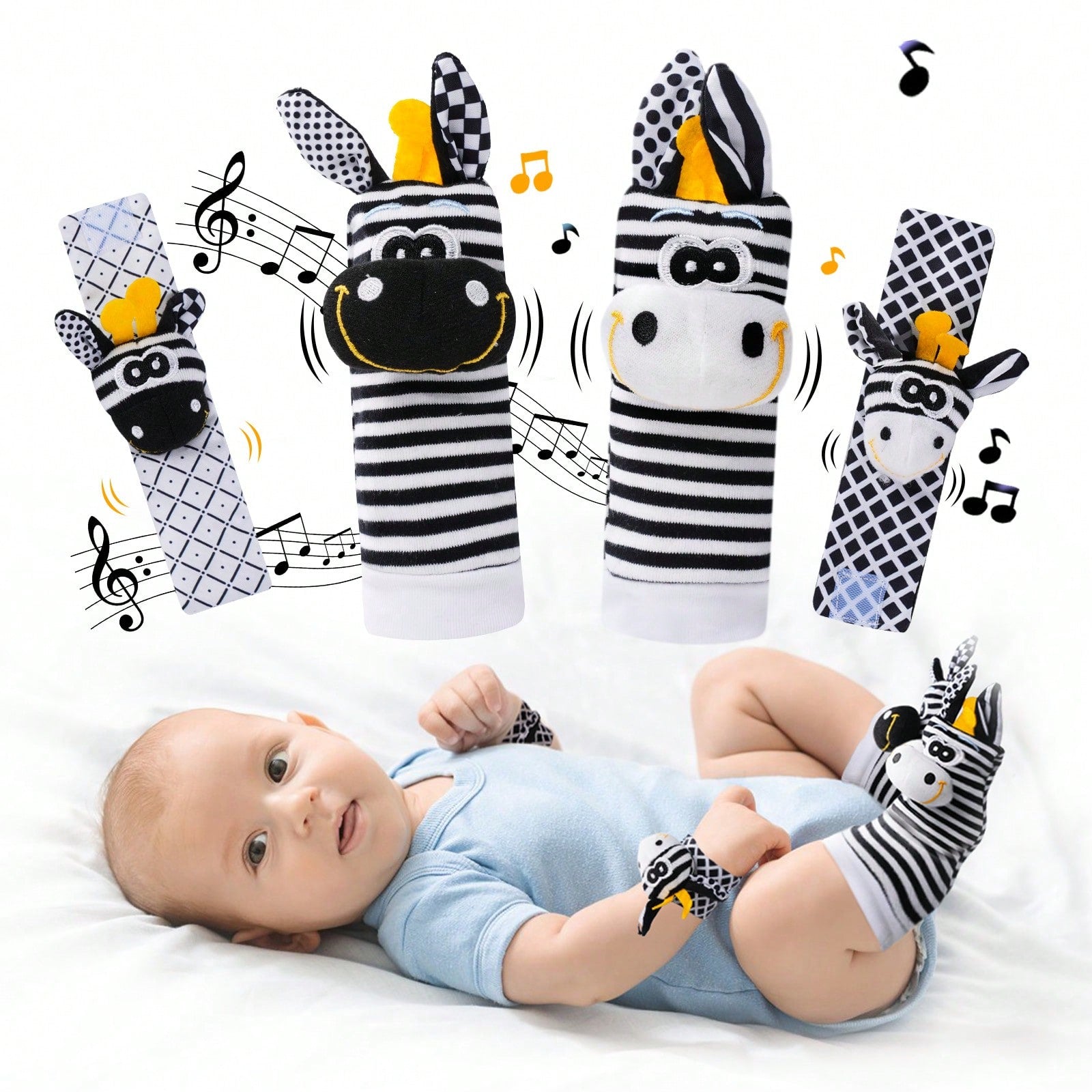 0-6 Months Baby Rattle Toy, High Contrast Newborn Toy, Black And White Baby Toy, Baby Rattle Socks Wristband Toy, Brain Development Toy For 3-6 Months Newborns, 0-12 Months Baby Boy Girl Newborn Gift