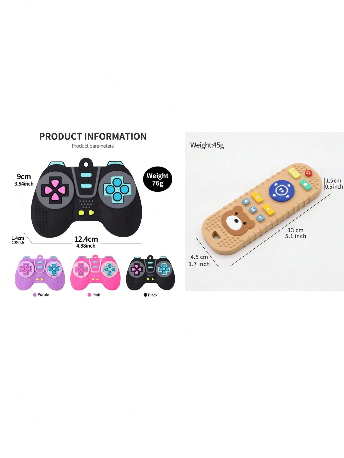 0-6 Months Baby Teething Toys 2pcs Set, Bear Remote Control And Game Handle Shaped Silicone Montessori Gifts