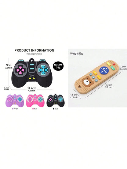 0-6 Months Baby Teething Toys 2pcs Set, Bear Remote Control And Game Handle Shaped Silicone Montessori Gifts