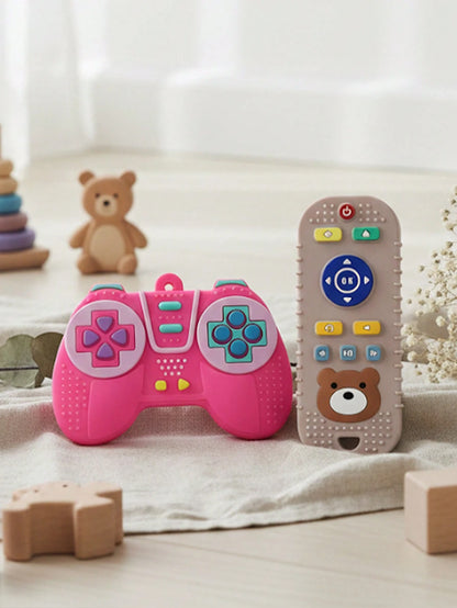 0-6 Months Baby Teething Toys 2pcs Set, Bear Remote Control And Game Handle Shaped Silicone Montessori Gifts