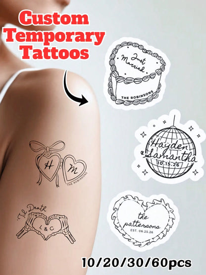 1/10/20/30/60/90/120/150pcs Optional, Wedding Favor Tattoo Stickers, Temporary Tattoo Stickers, Couple Customized Tattoo Stickers, Till Death Do Us Part Party Favors, Bachelorette Party Temporary Stic