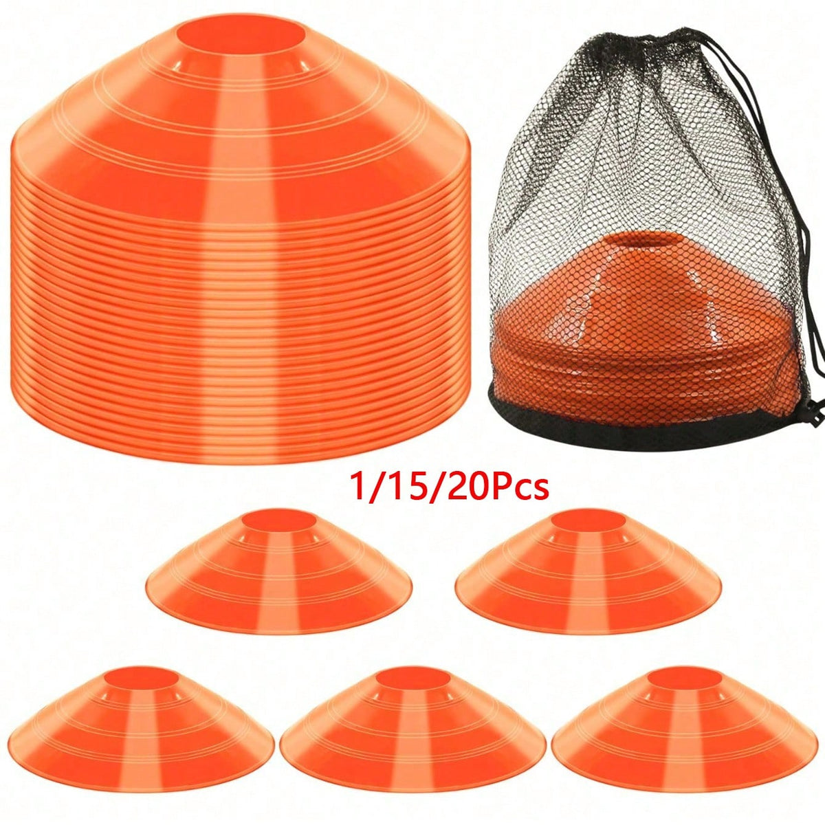 1/15/20pcs Thickened Round Sports Marker Cones, Football Training Cones, Football Agility Practice Equipment, Durable Plastic Field Markers, Suitable For Tournament Games, Speed Coordination Training