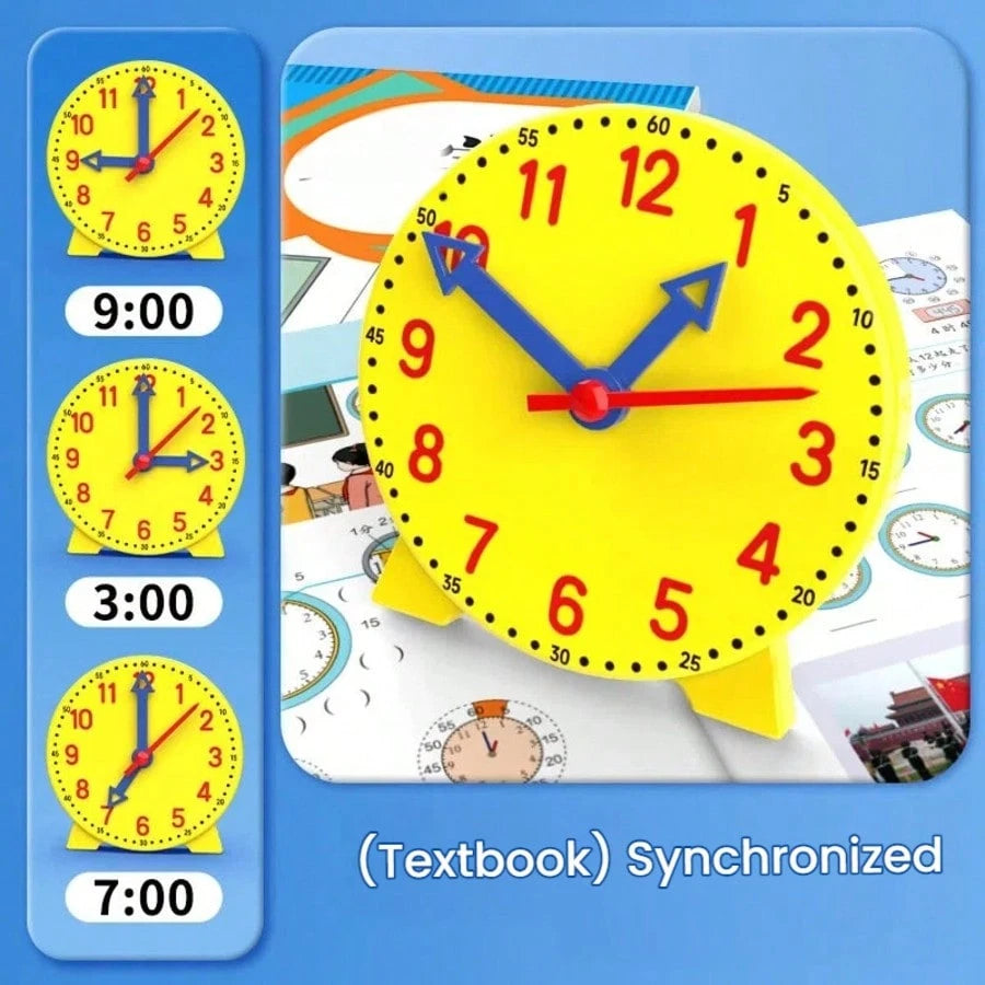1/2/3/5pcs. Learning Clock- Blue, Pink, Yellow Clock Model Set, With Three-Hand Connection, For Time Recognition, Educational Tool For Hours, Minutes, Seconds Recognition, Colorful Clock Teaching Aid
