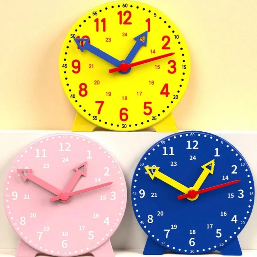 1/2/3/5pcs. Learning Clock- Blue, Pink, Yellow Clock Model Set, With Three-Hand Connection, For Time Recognition, Educational Tool For Hours, Minutes, Seconds Recognition, Colorful Clock Teaching Aid