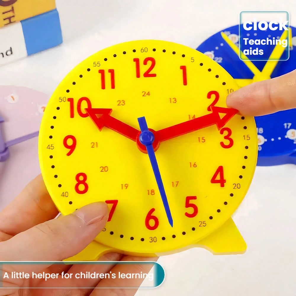 1/2/3/5pcs. Learning Clock- Blue, Pink, Yellow Clock Model Set, With Three-Hand Connection, For Time Recognition, Educational Tool For Hours, Minutes, Seconds Recognition, Colorful Clock Teaching Aid