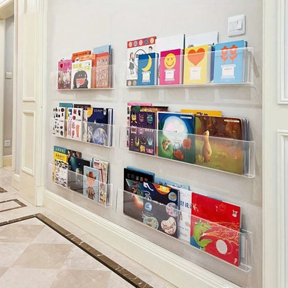 1/2/3pcs Wall-Mounted Book Storage Rack, Baby Bookshelf, With Adhesive Backing, Bedroom Storage, Children's Book Display And Storage