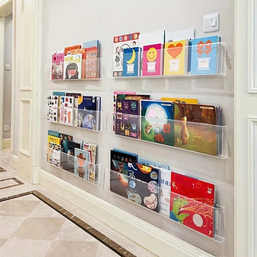 1/2/3pcs Wall-Mounted Book Storage Rack, Baby Bookshelf, With Adhesive Backing, Bedroom Storage, Children's Book Display And Storage