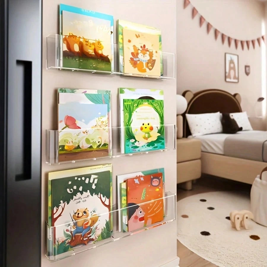 1/2/3pcs Wall-Mounted Book Storage Rack, Baby Bookshelf, With Adhesive Backing, Bedroom Storage, Children's Book Display And Storage