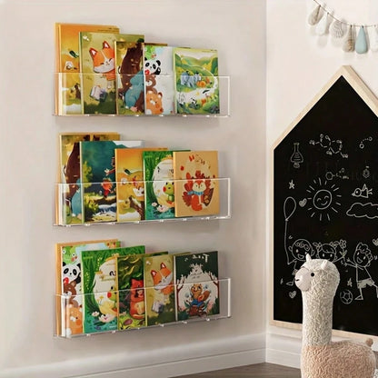 1/2/3pcs Wall-Mounted Book Storage Rack, Baby Bookshelf, With Adhesive Backing, Bedroom Storage, Children's Book Display And Storage
