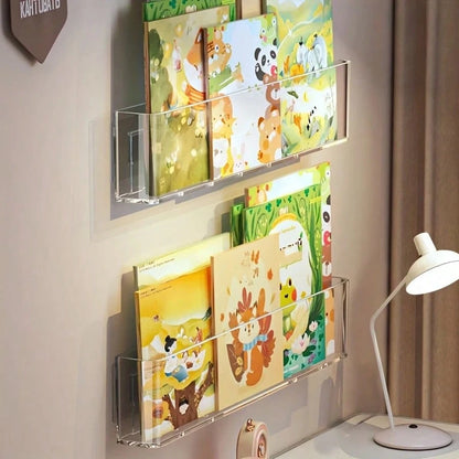 1/2/3pcs Wall-Mounted Book Storage Rack, Baby Bookshelf, With Adhesive Backing, Bedroom Storage, Children's Book Display And Storage
