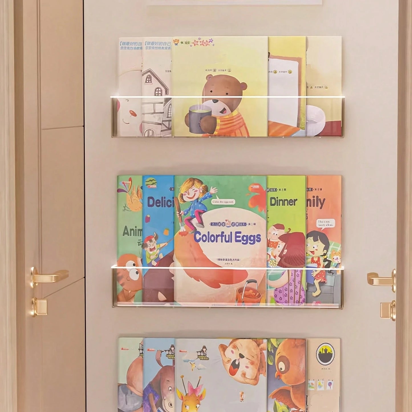 1/2/3pcs Wall-Mounted Book Storage Rack, Baby Bookshelf, With Adhesive Backing, Bedroom Storage, Children's Book Display And Storage