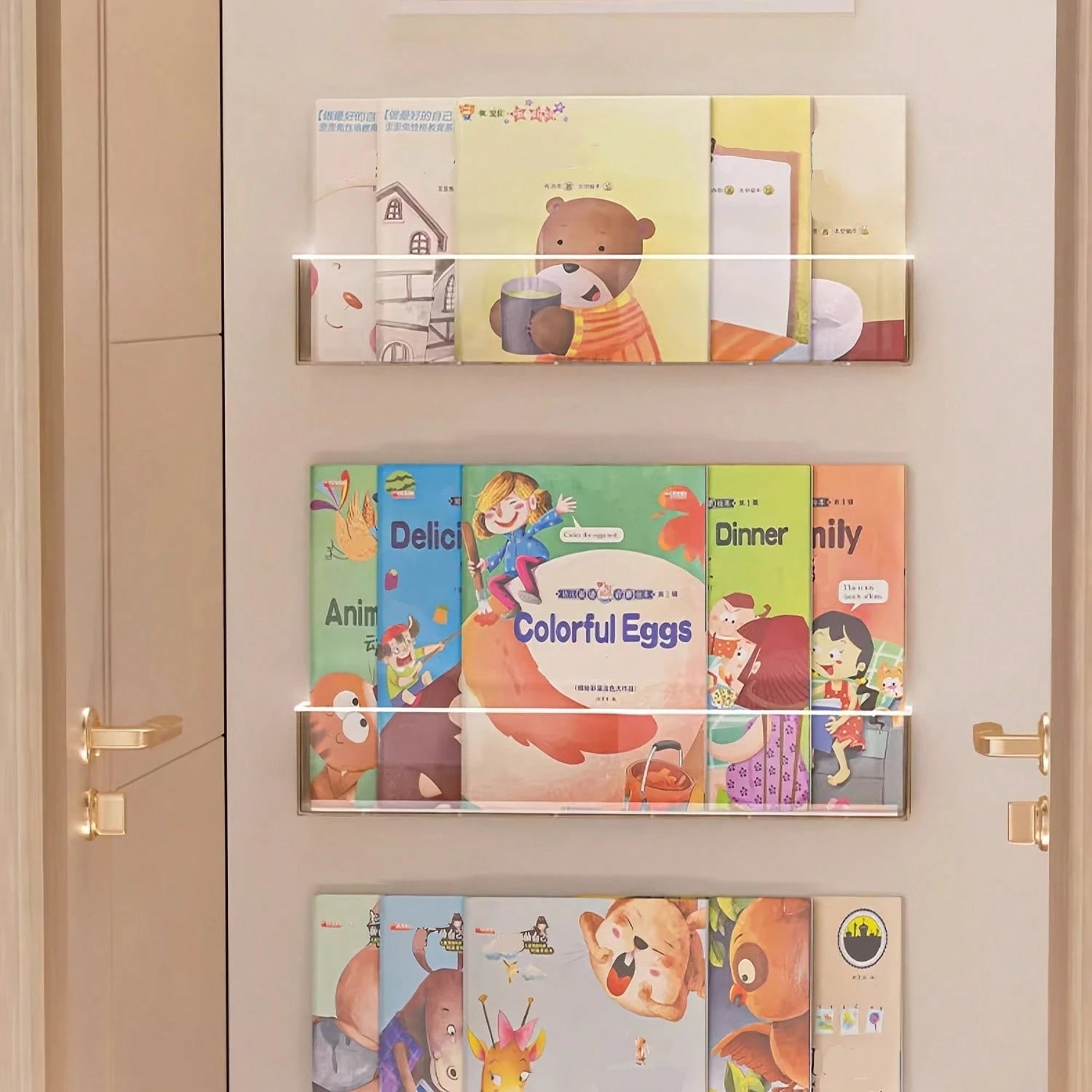 1/2/3pcs Wall-Mounted Book Storage Rack, Baby Bookshelf, With Adhesive Backing, Bedroom Storage, Children's Book Display And Storage