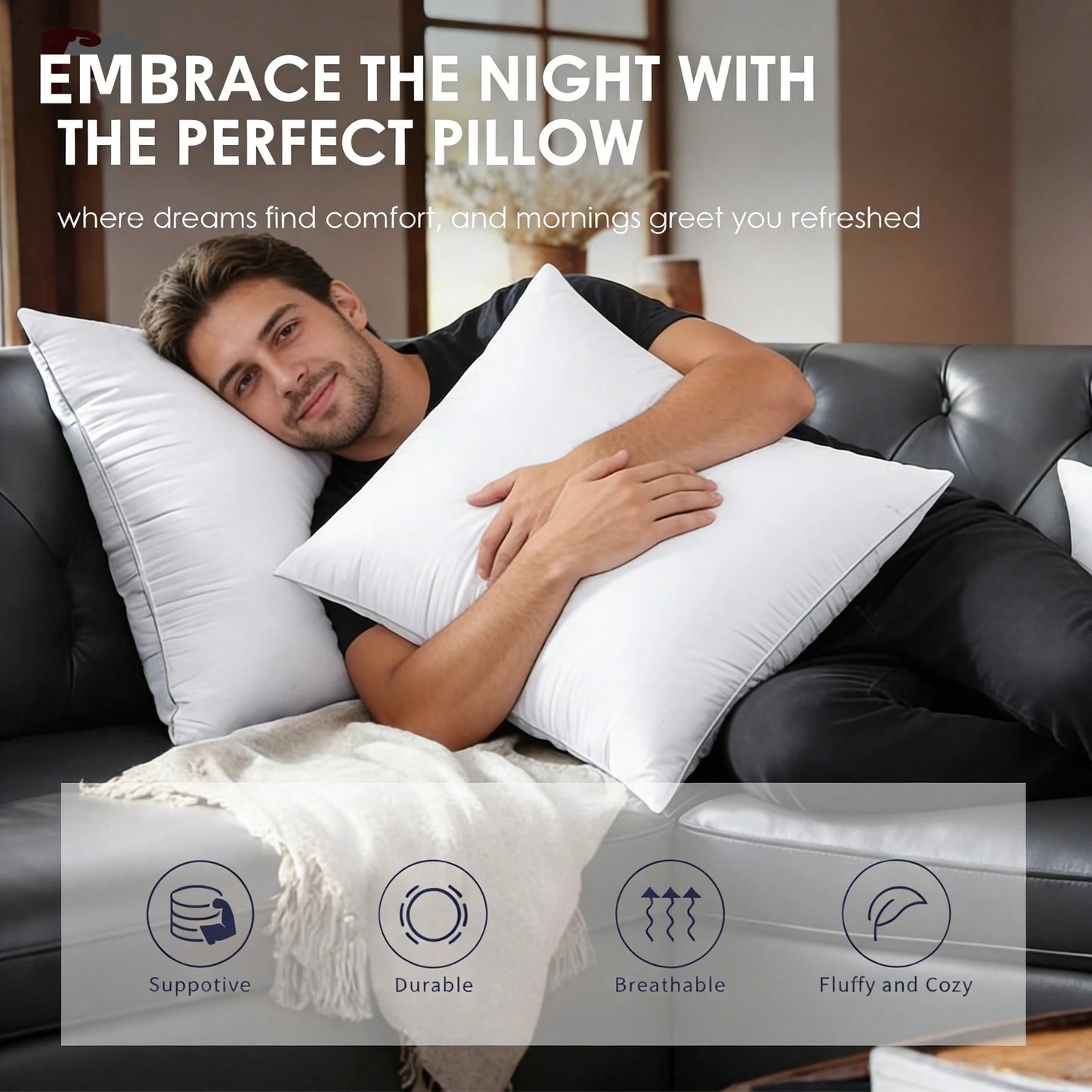 1/2/4-Pack White Square Pillow Inserts – High-End Decorative Sofa Cushions, Soft Polyester Fabric With Velvet Texture, Compatible With Various Pillowcase Types, Machine Washable And Hypoallergenic, Mo