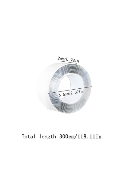 1/2/4pcs 2cm X 3000cm Washable Reusable Double-Sided Nano Thick Transparent High Viscosity Wall Mounting Adhesive Tape