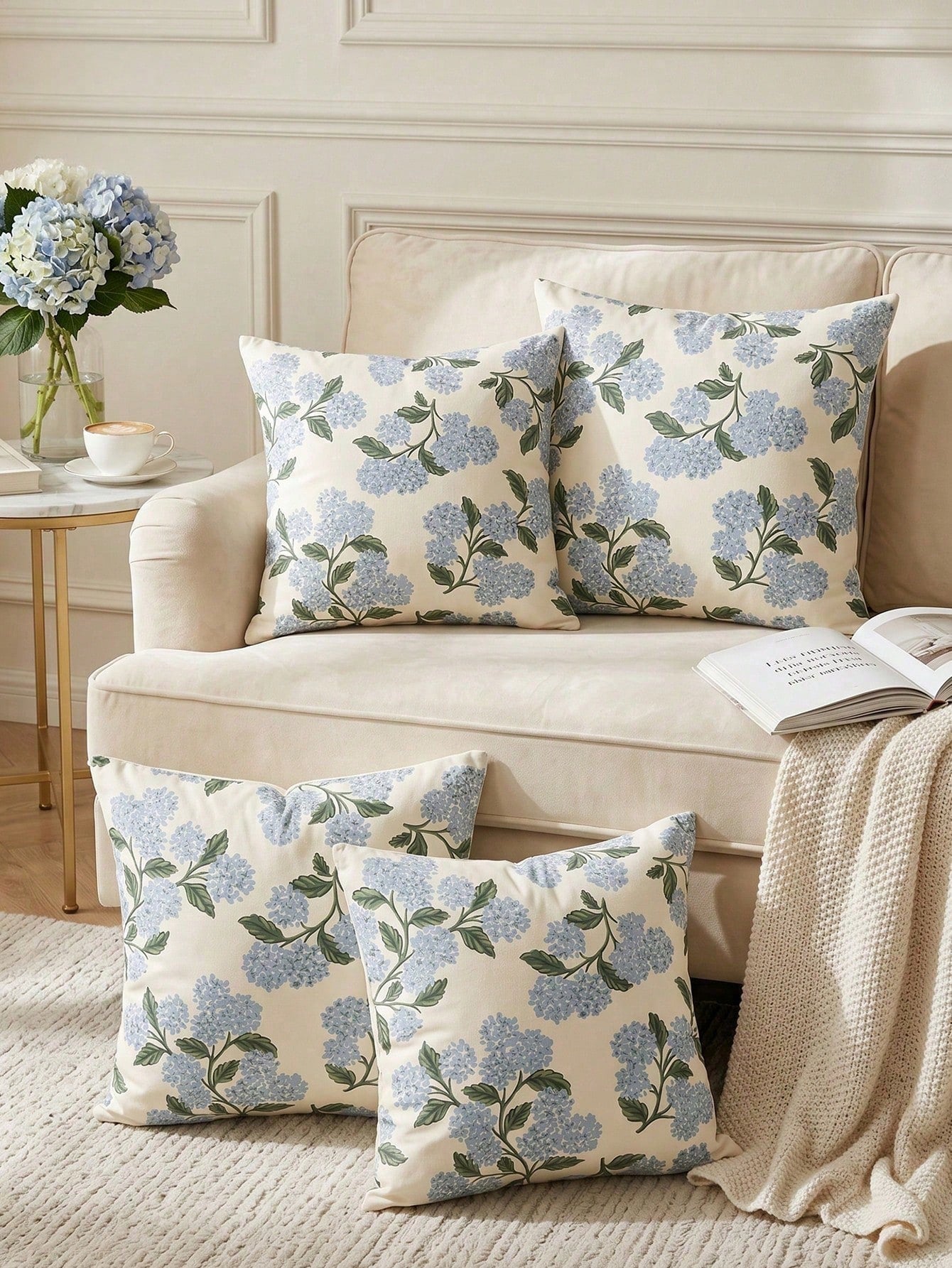 1/2/4pcs Blue Floral Pattern Throw Pillow Covers, Soft Decorative Cushion Covers, Single-Sided Printed With Zipper, Suitable For Sofa, Bed, Bedroom, Living Room Home Decor, Breathable Skin-Friendly, C